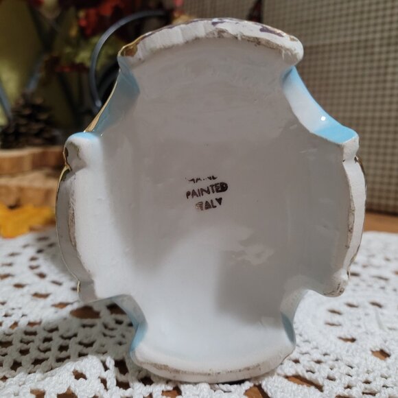 Blue Vintage Italian Porcelain Urn Vase with Pink Roses - Picture 7 of 13